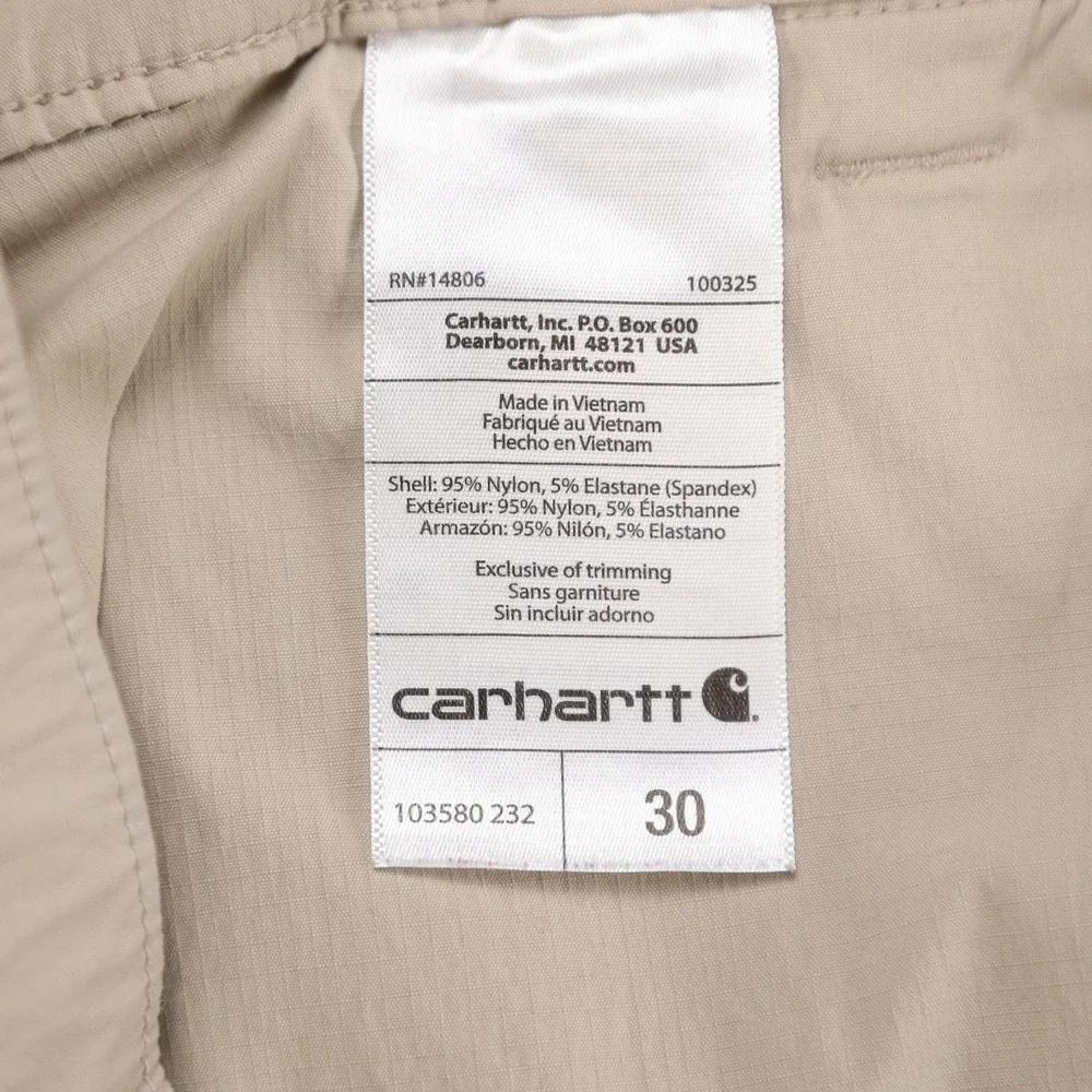 Carhartt Force Tappen Cargo Shorts Mens 30 Tan Relaxed‎ Fit Nylon Stretch 103580